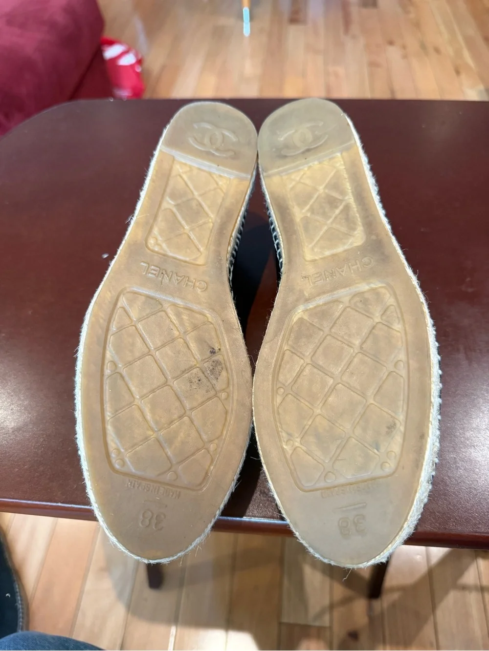 Authentic Chanel Black Leather Espadrille Slip-On Shoes